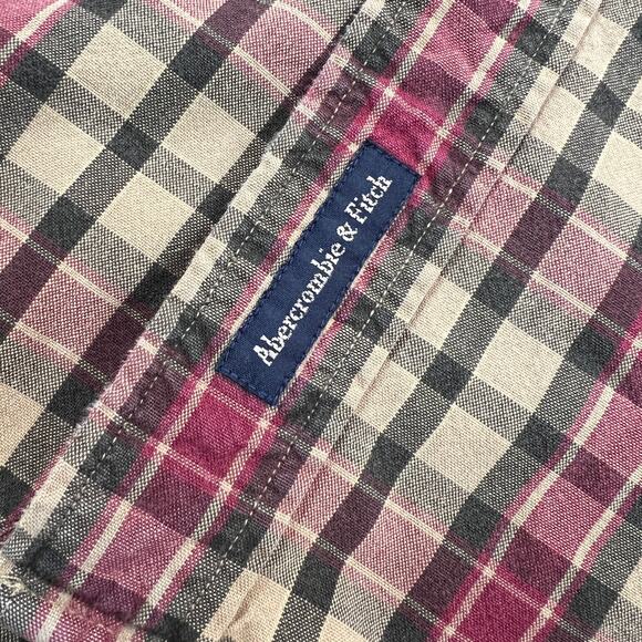 Abercrombie & Fitch Button Down Shirt Men's L Long Sleeve Red Olive Tan Plaid - Picture 5 of 10